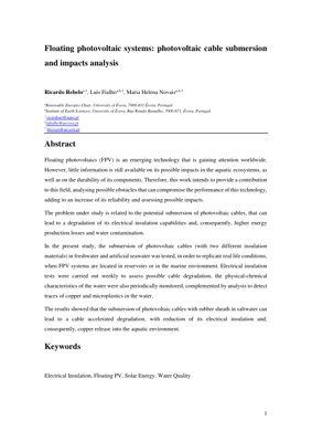 PDF ডকুমেন্ট কভার - ফ্লোটিং পিভি সিস্টেমে ফটোভোলটাইক কেবল নিমজ্জনের বিশ্লেষণ: নিরোধক ও পানির গুণমানের উপর প্রভাব