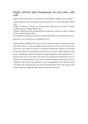 PDF Document Cover - Highly Efficient Light Management for Perovskite Solar Cells: Analysis and Insights