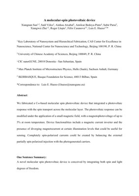 Обложка PDF-документа - Молекулярное спиновое фотовольтаическое устройство: интеграция света и спина для новых функциональных возможностей