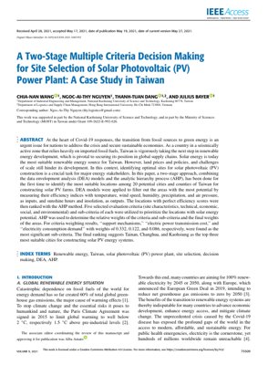 جلد سند PDF - چارچوب دو مرحله‌ای DEA-AHP برای مکانیابی نیروگاه‌های خورشیدی فتوولتائیک در تایوان